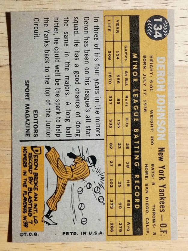 1960 Topps #134 Deron Johnson RS (NMMT)