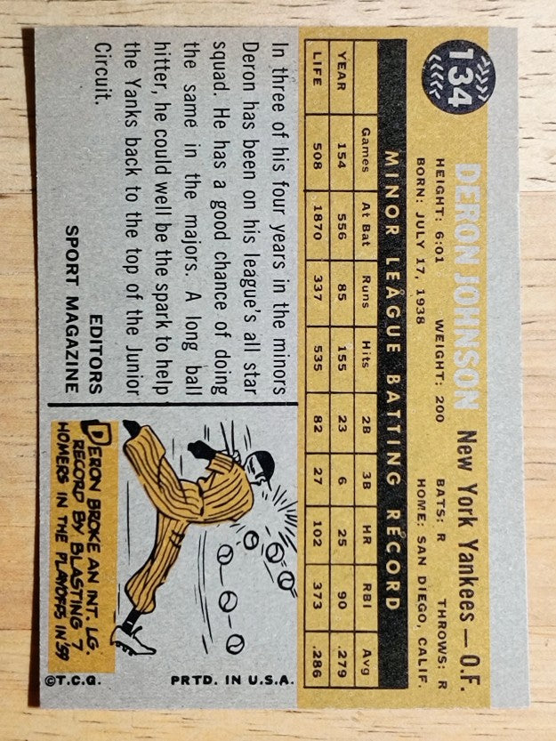 1960 Topps #134 Deron Johnson RS (VGEX)