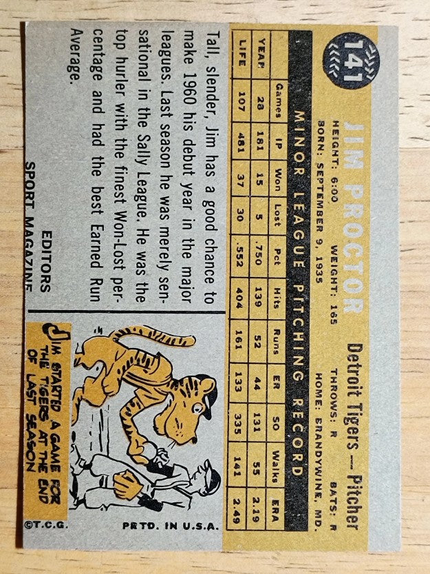1960 Topps #141 Jim Proctor RS RC (EX)