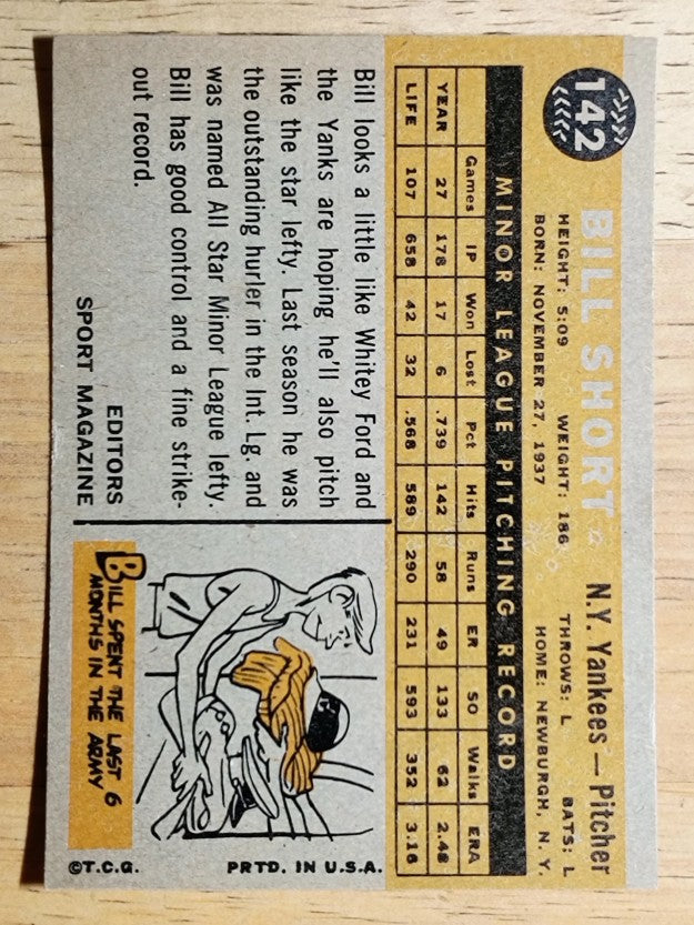 1960 Topps #142 Bill Short RS RC (EXMT)