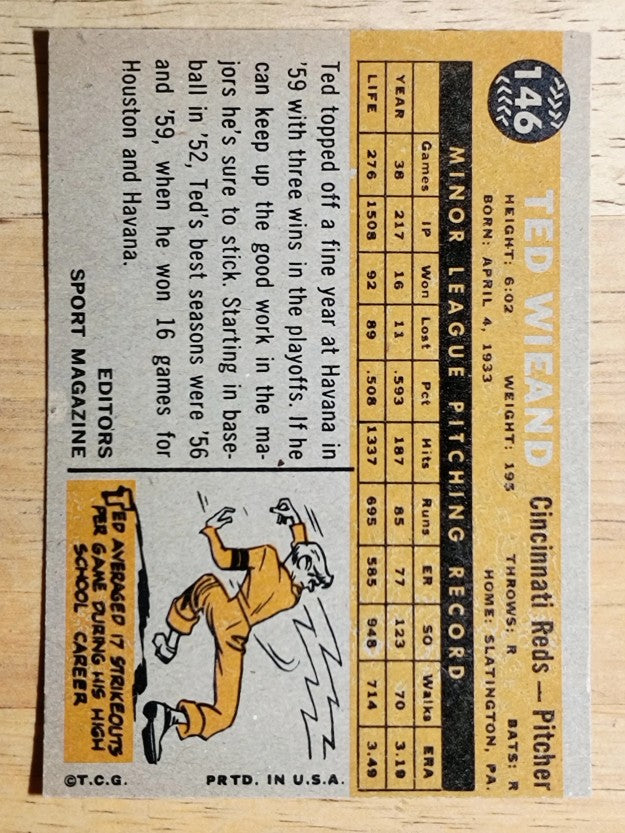 1960 Topps #146 Ted Wieand RS RC (NM)