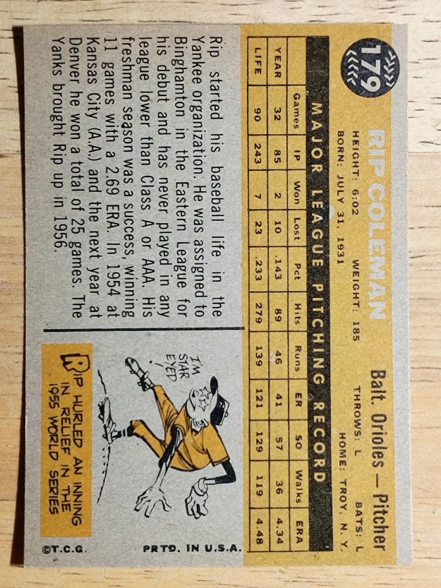 1960 Topps #179 Rip Coleman (NM)