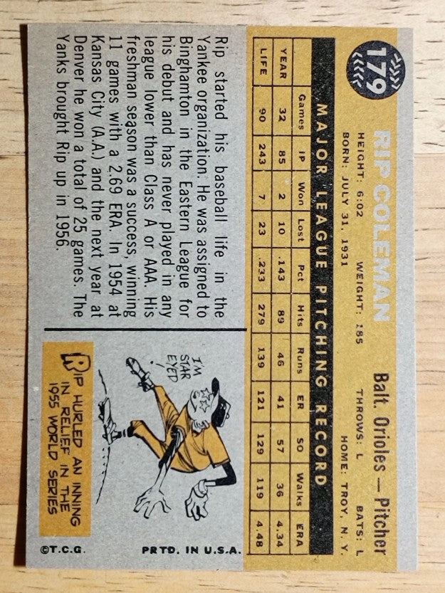 1960 Topps #179 Rip Coleman (NM)