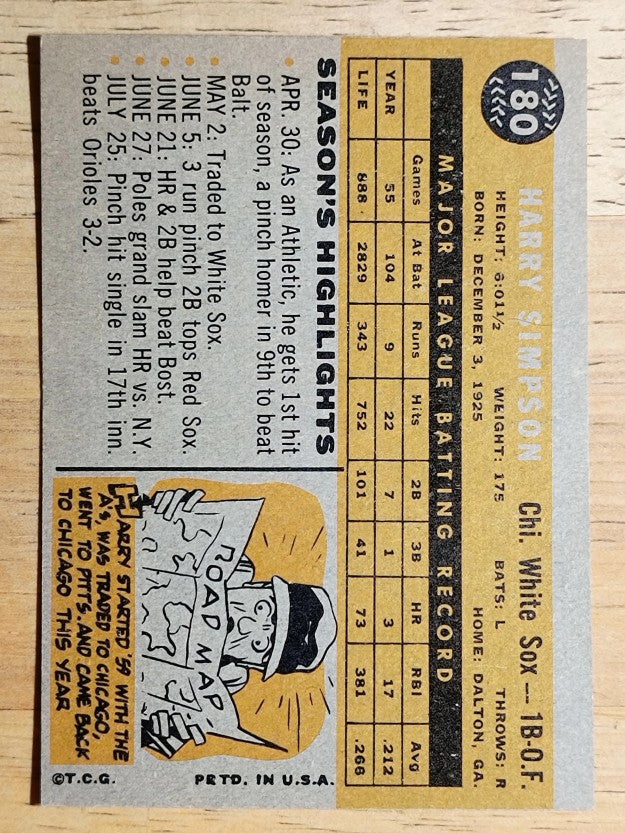 1960 Topps #180 Harry Simpson (EXMT)