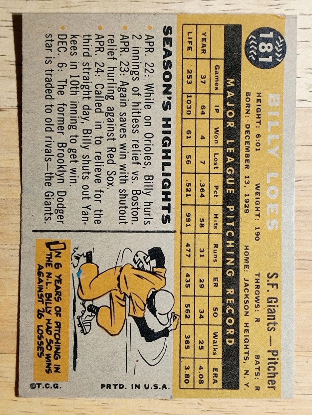 1960 Topps #181 Billy Loes (EXMT)