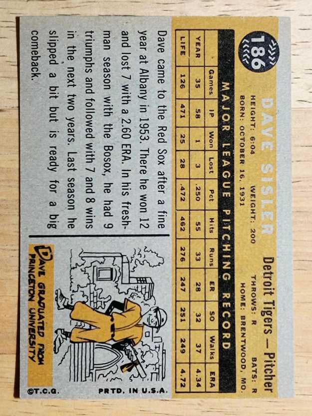 1960 Topps #186 Dave Sisler (EXMT)