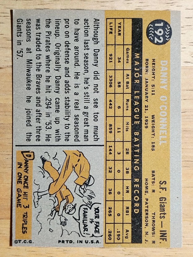 1960 Topps #192 Danny O'Connell (EXMT)