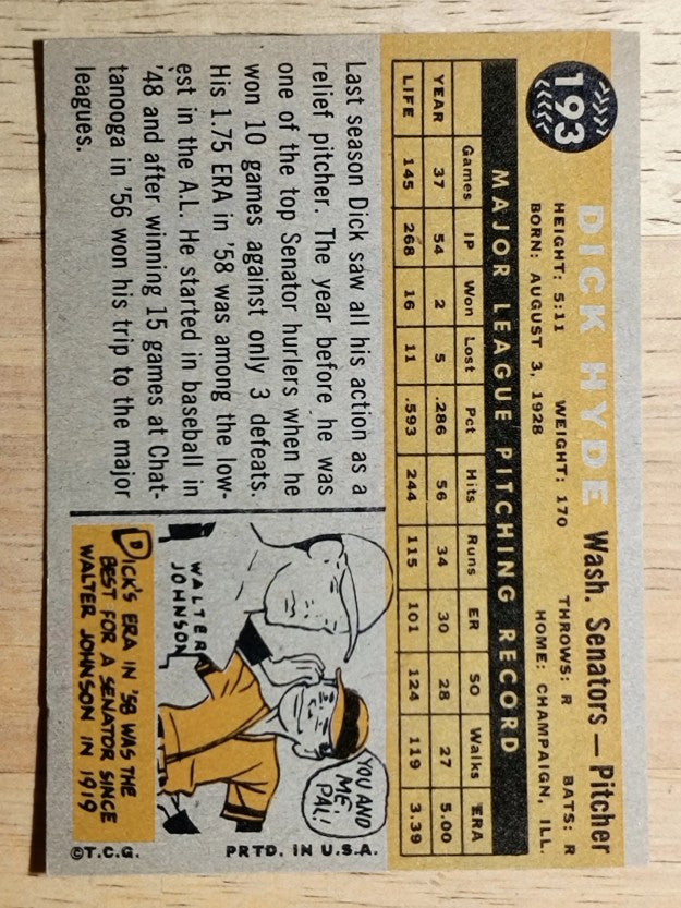 1960 Topps #193 Dick Hyde (NM)