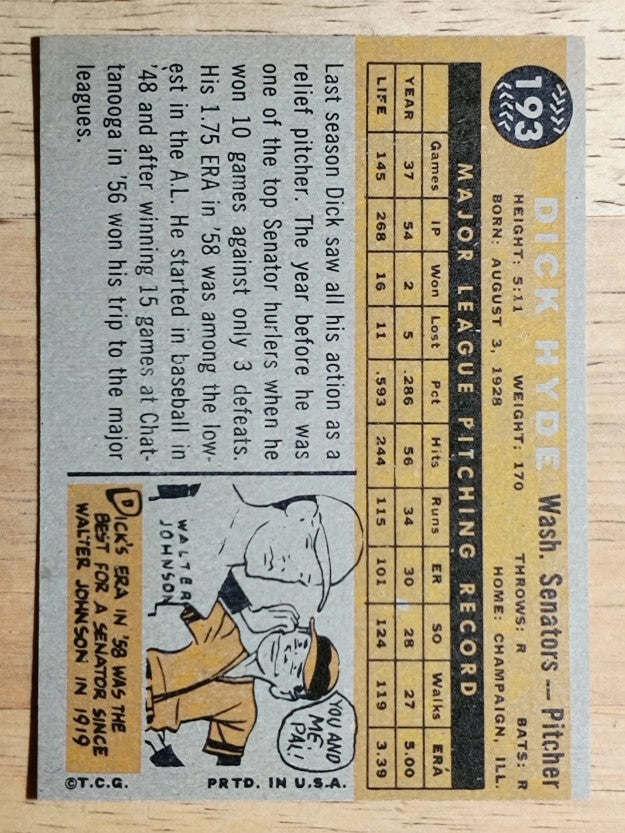 1960 Topps #193 Dick Hyde (NM)