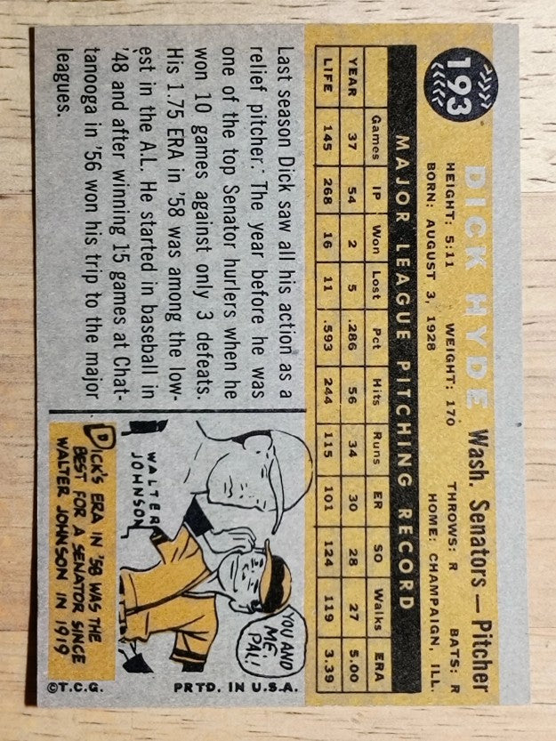 1960 Topps #193 Dick Hyde (EX)