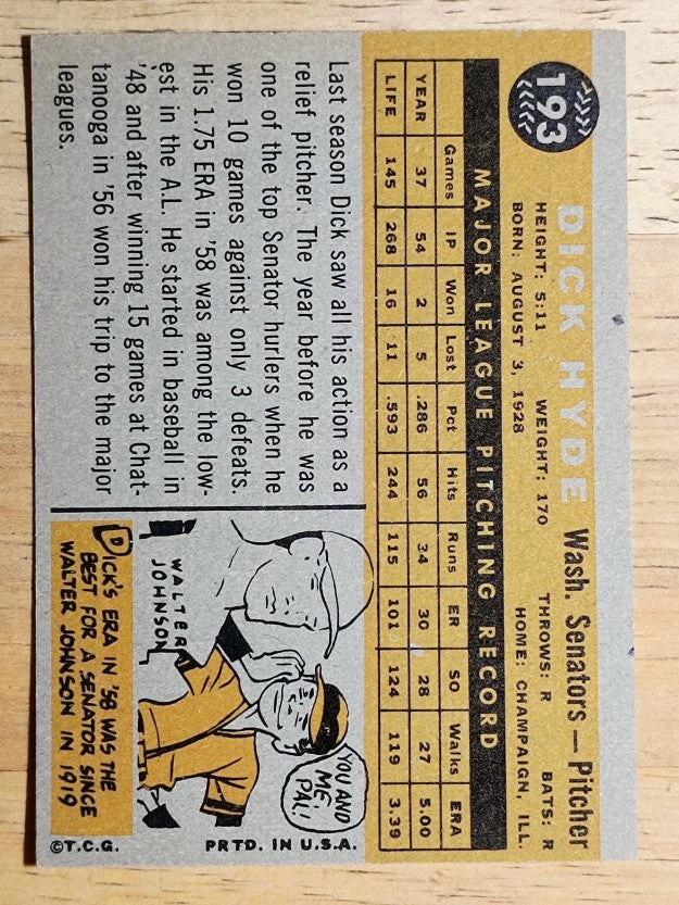 1960 Topps #193 Dick Hyde (EXMT)