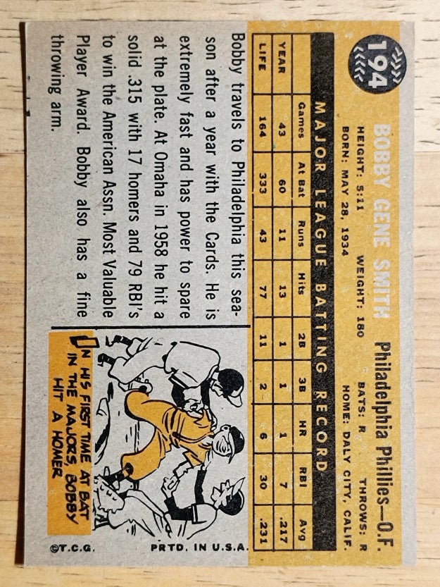 1960 Topps #194 Bobby Gene Smith (EX)