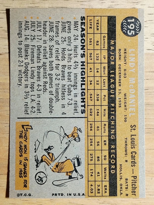 1960 Topps #195 Lindy McDaniel (NM)