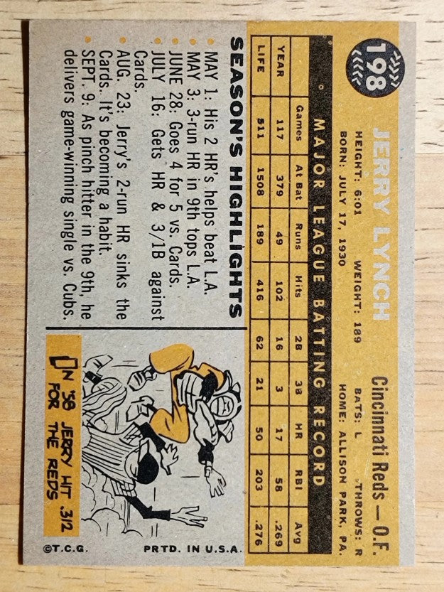 1960 Topps #198 Jerry Lynch (NMMT)
