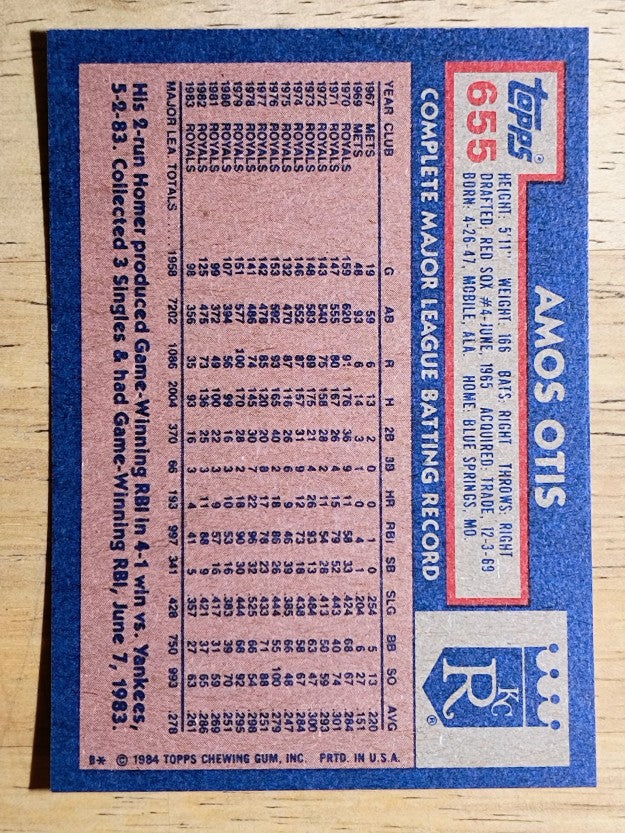 1984 Topps #655 Amos Otis