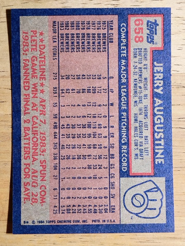 1984 Topps #658 Jerry Augustine