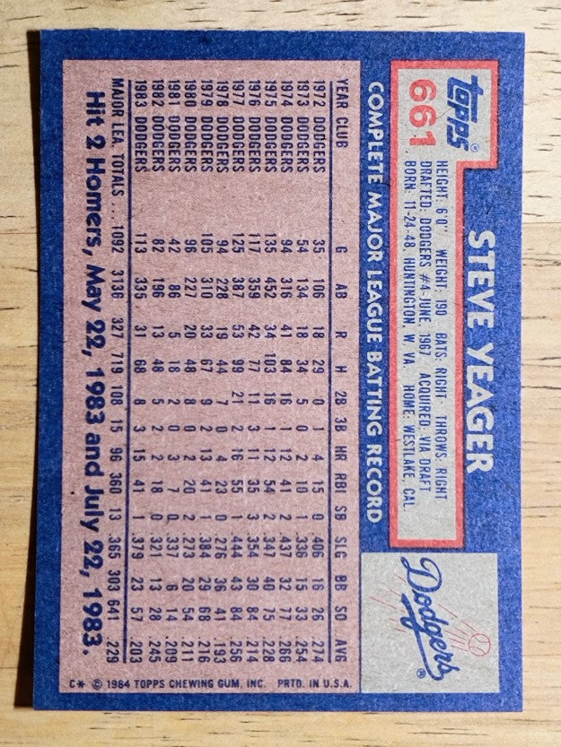 1984 Topps #661 Steve Yeager