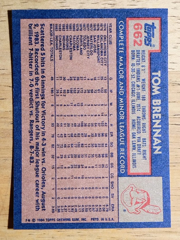 1984 Topps #662 Tom Brennan