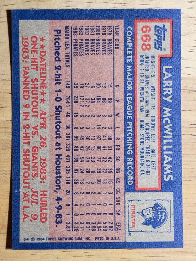 1984 Topps #668 Larry McWilliams