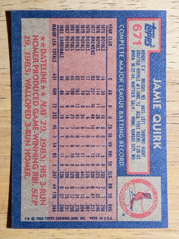 1984 Topps #671 Jamie Quirk