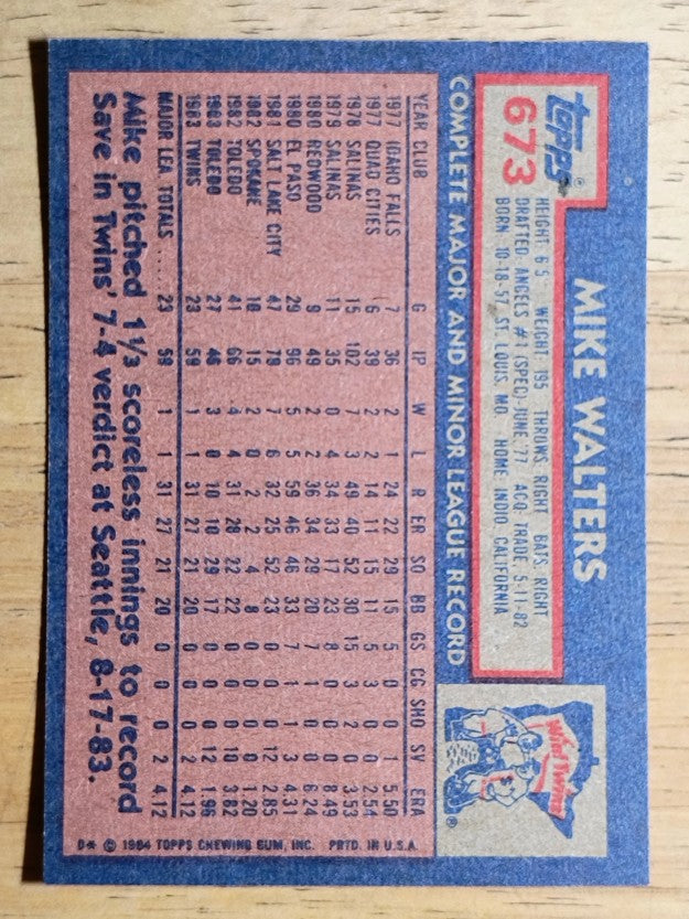 1984 Topps #673 Mike Walters