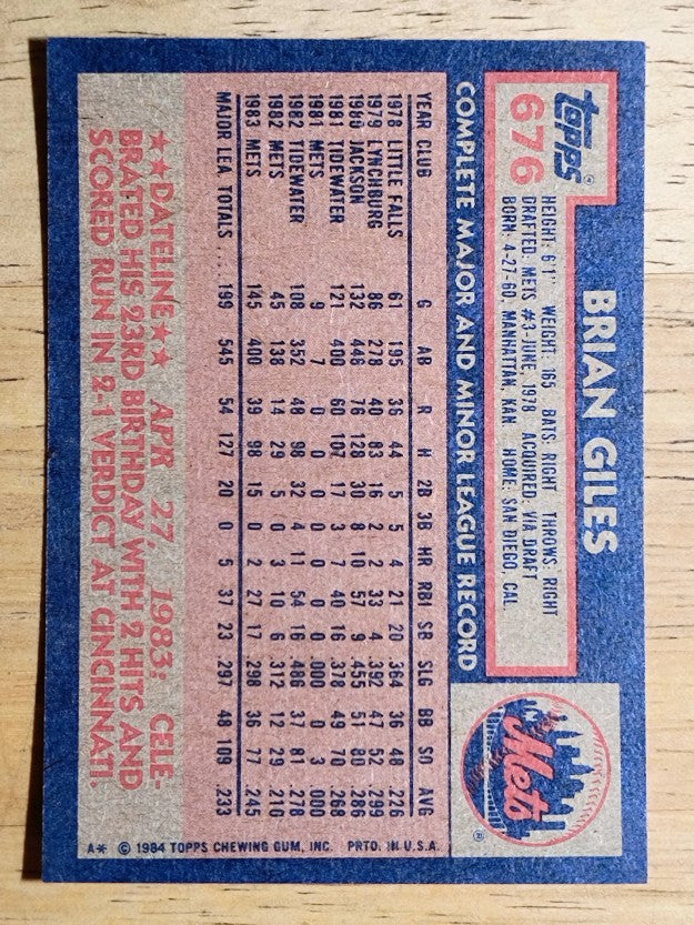 1984 Topps #676 Brian Giles