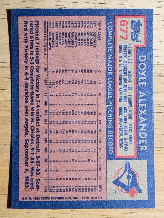 1984 Topps #677 Doyle Alexander