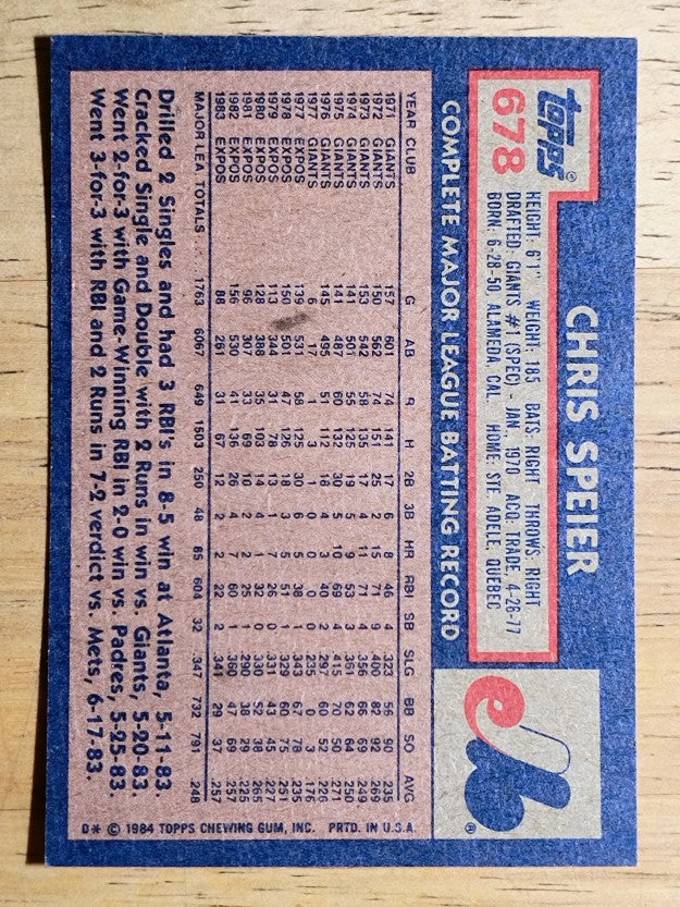 1984 Topps #678 Chris Speier
