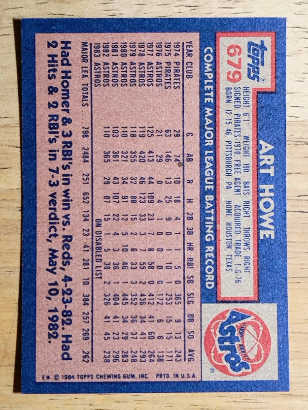 1984 Topps #679 Art Howe