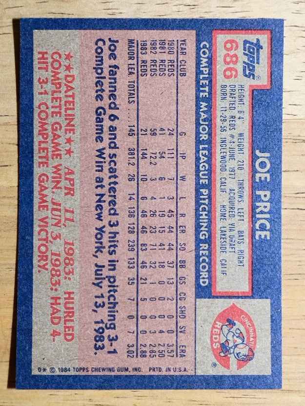 1984 Topps #686 Joe Price