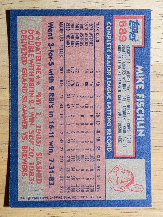 1984 Topps #689 Mike Fischlin
