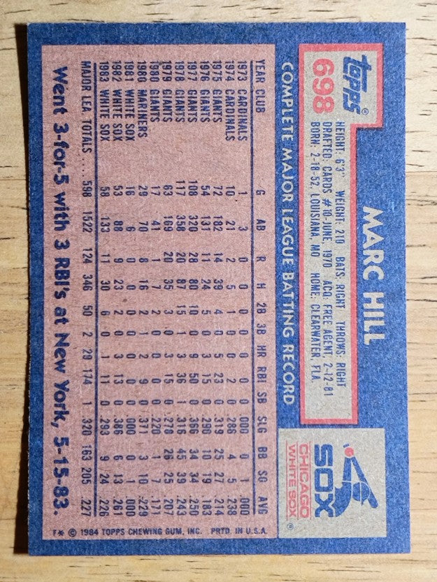 1984 Topps #698 Marc Hill