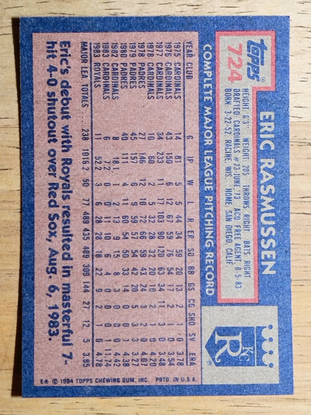 1984 Topps #724 Eric Rasmussen