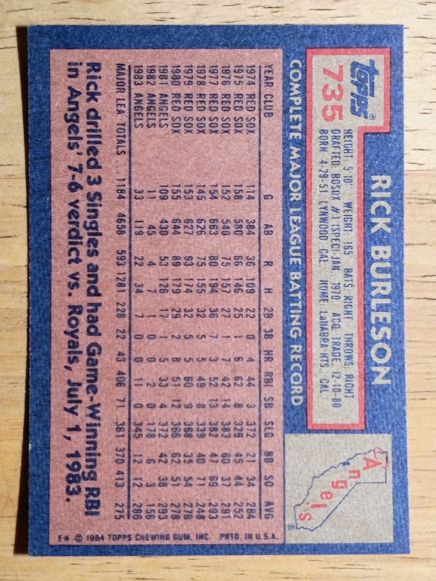 1984 Topps #735 Rick Burleson