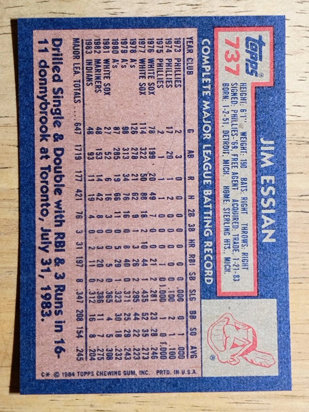 1984 Topps #737 Jim Essian