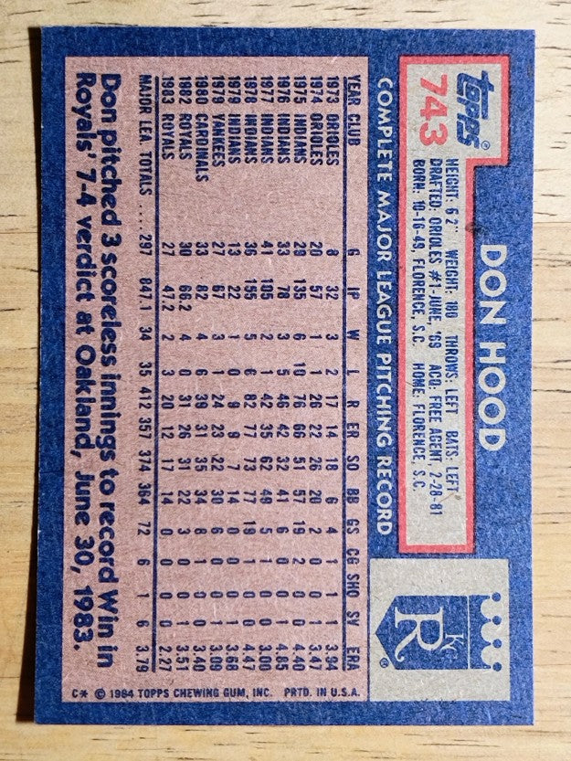 1984 Topps #743 Don Hood