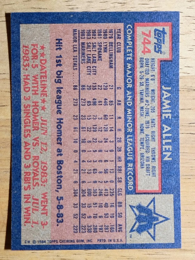 1984 Topps #744 Jamie Allen