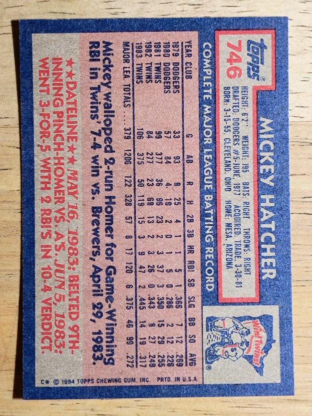 1984 Topps #746 Mickey Hatcher