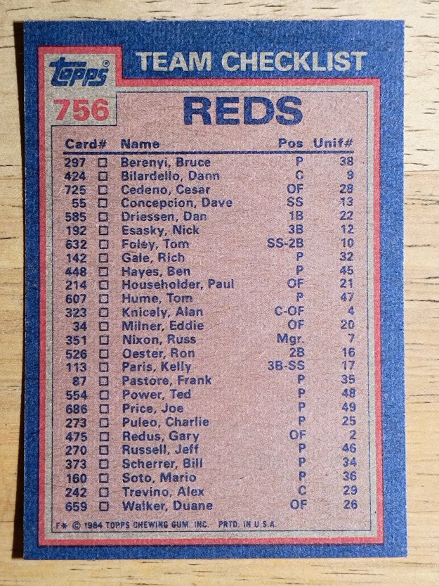 1984 Topps #756 Reds TL/Ron Oester/Mario Soto