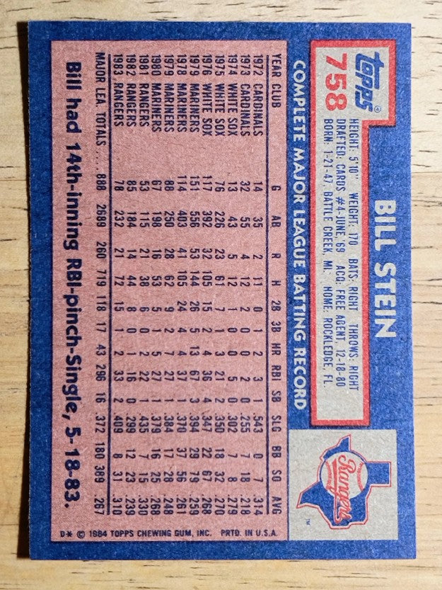1984 Topps #758 Bill Stein