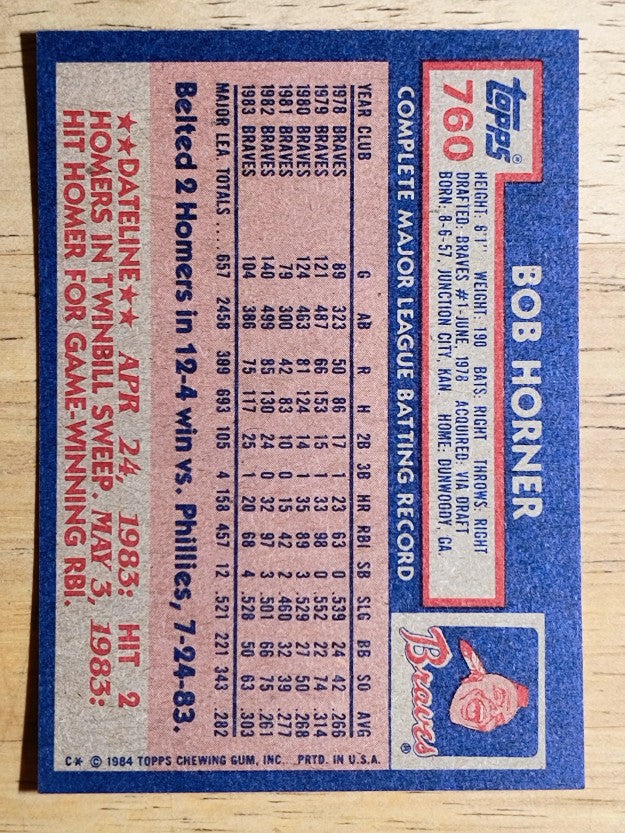 1984 Topps #760 Bob Horner