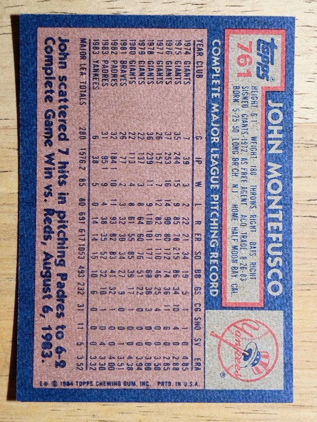 1984 Topps #761 John Montefusco