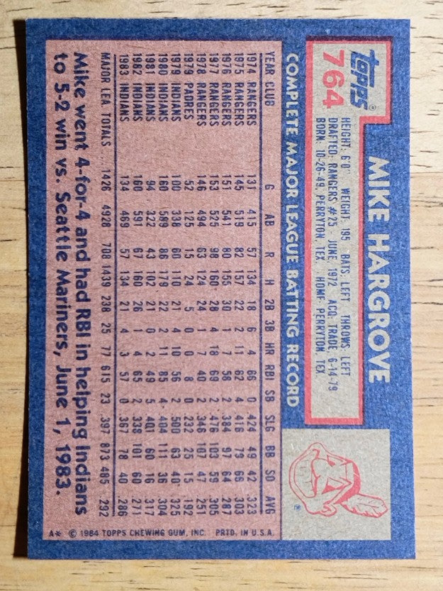 1984 Topps #764 Mike Hargrove