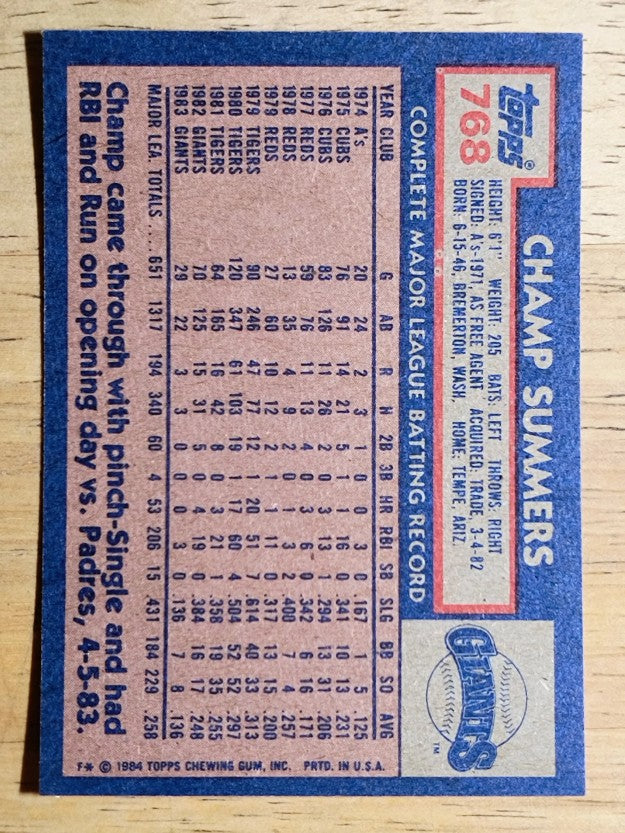 1984 Topps #768 Champ Summers