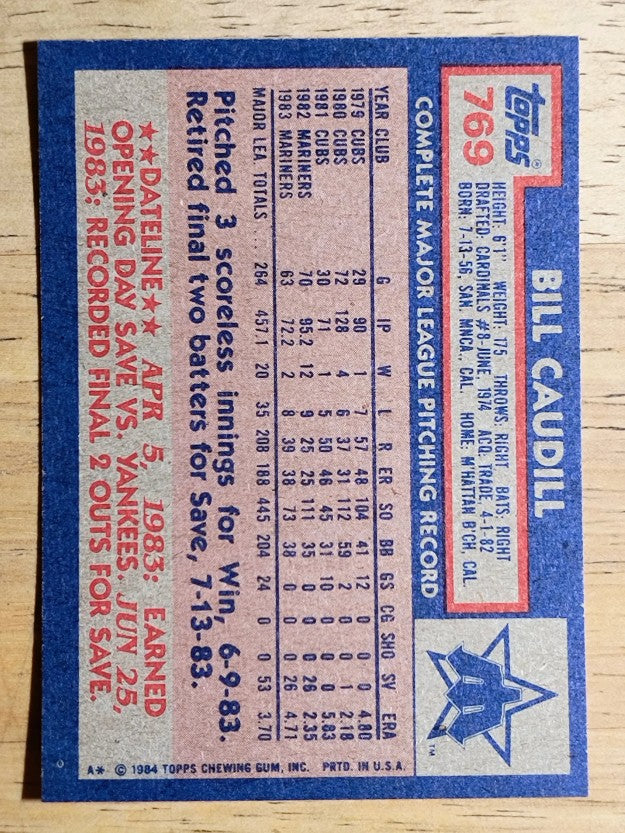 1984 Topps #769 Bill Caudill