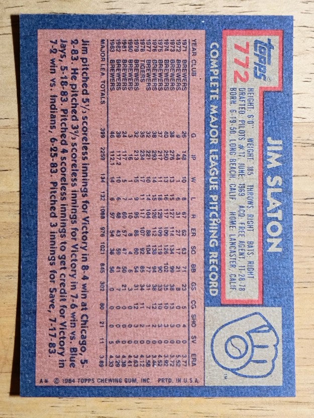 1984 Topps #772 Jim Slaton