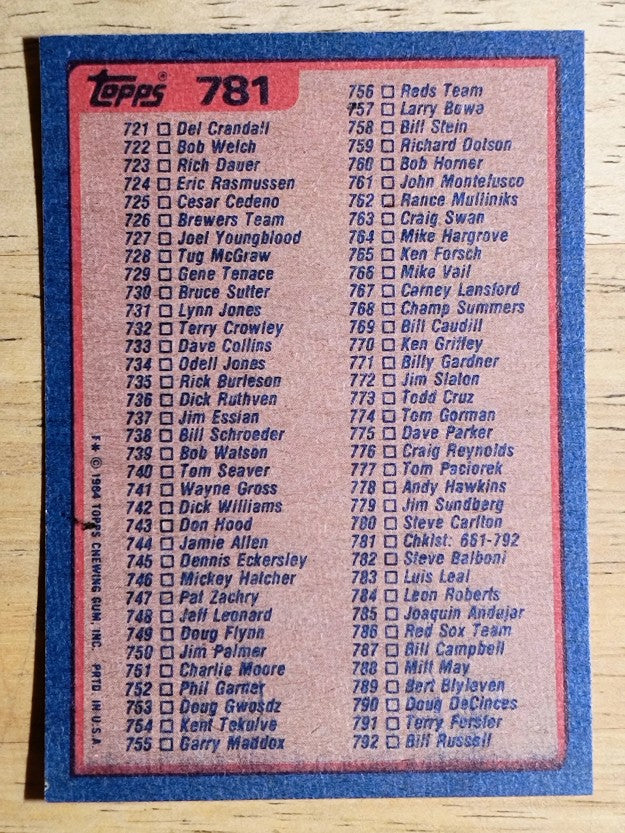 1984 Topps #781 Checklist 661-792