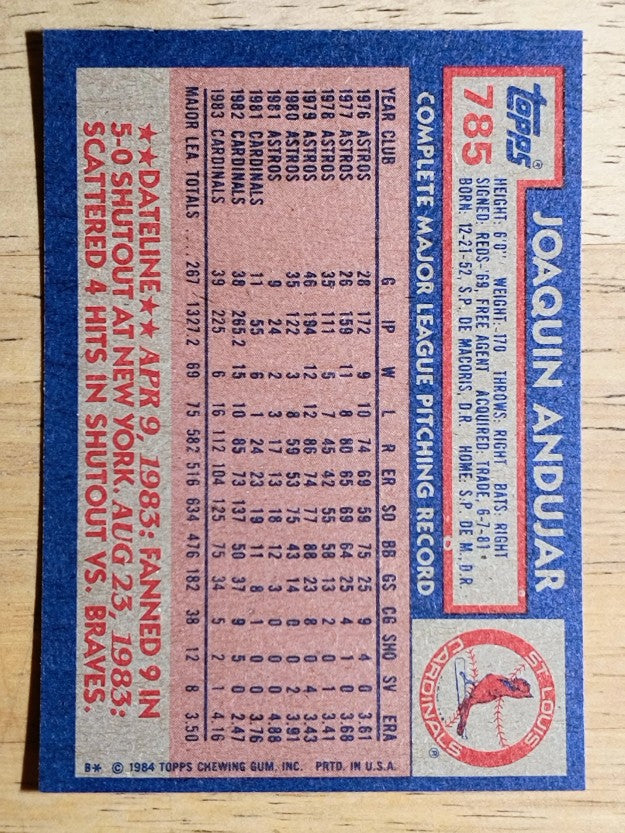 1984 Topps #785 Joaquin Andujar