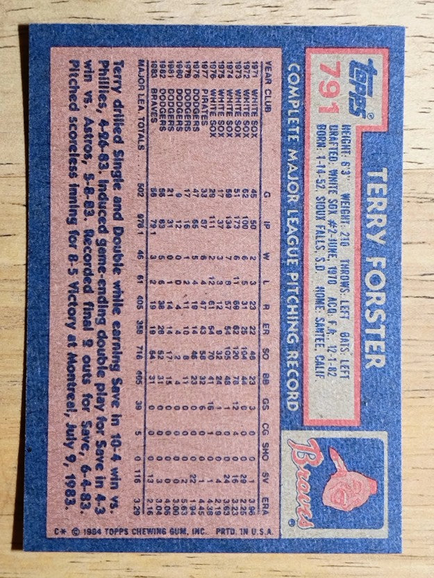 1984 Topps #791 Terry Forster