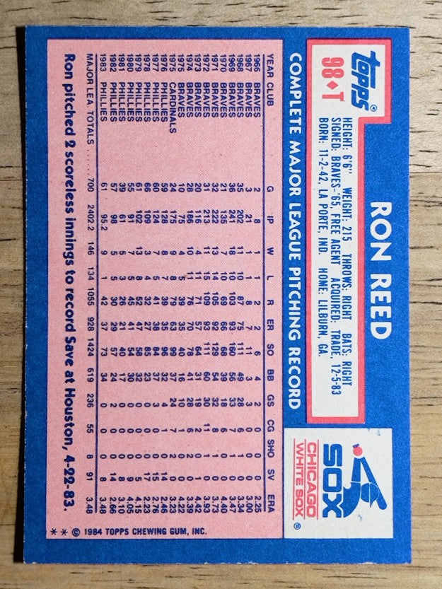 1984 Topps Traded #98T Ron Reed